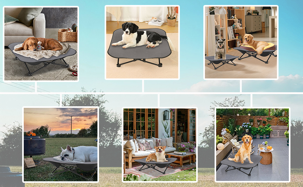 Крісло-ліжко для собак та котів 68x68x21 см, складне, підняте, з дихаючого поліестеру, для дому та саду