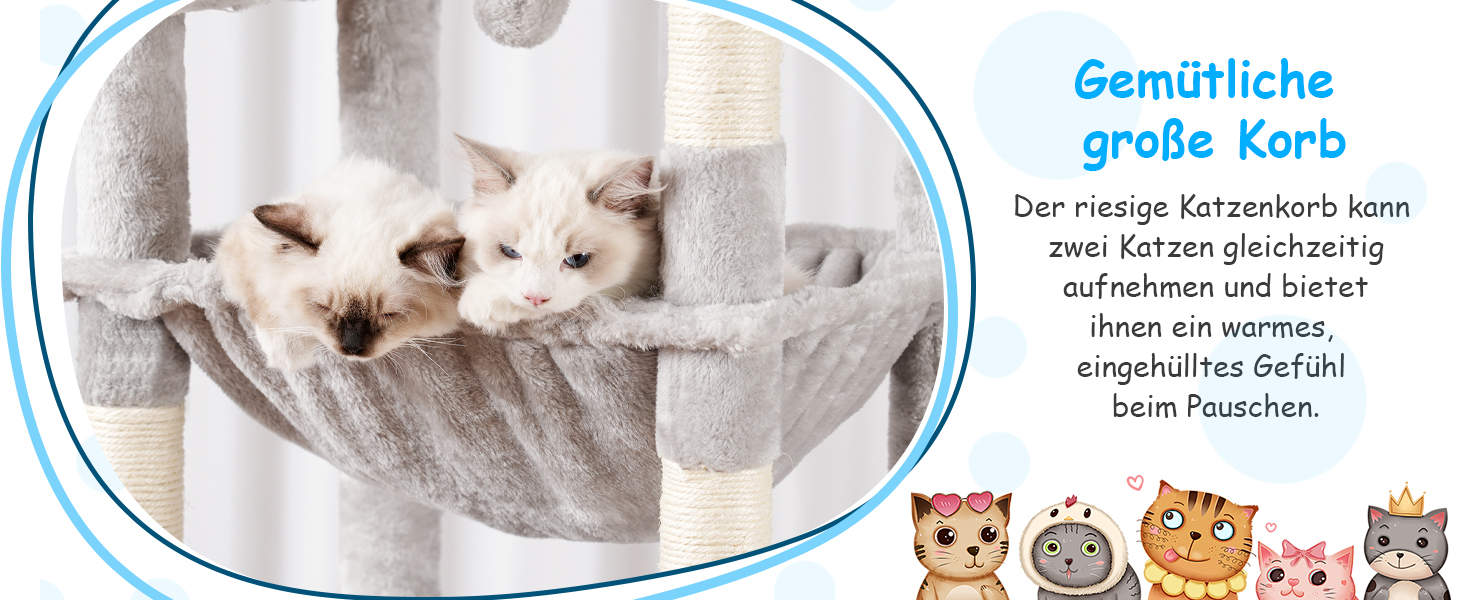 Багатоярусний котячий будиночок Hey-brother Kratzbaum, 175 см, сірий. З платформами, гамаком, печерами, котячими будиночками, дряпалкою та іграшкою. Модель EMPJ037W