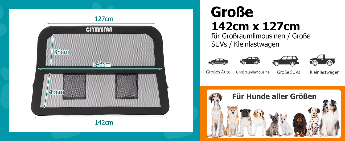 Сітка-перегородка для собак у машину CJYMMFAN: захист заднього сидіння та багажника, універсальна, з металевим каркасом та прозорим сіткою (великий)