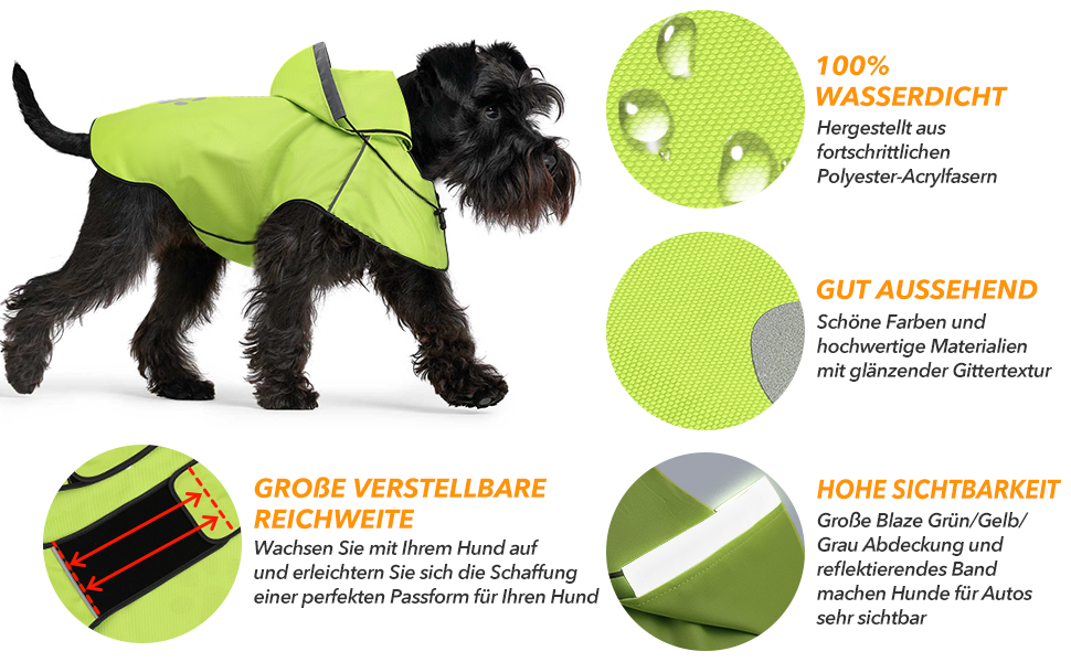 Дощовик для собак, розмір S, зелений, водонепроникний, з капюшоном, відбиваючий, Ultraleicht DQGHQME