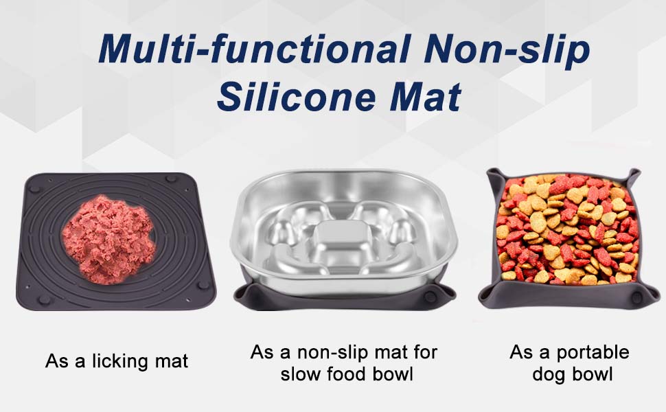 Антишвидковідхарчувальний напувалка для собак, нержавіюча сталь, Slow Feeder, з антиковзним силіконовим килимком, миска для корму для собак великих та малих порід, котів