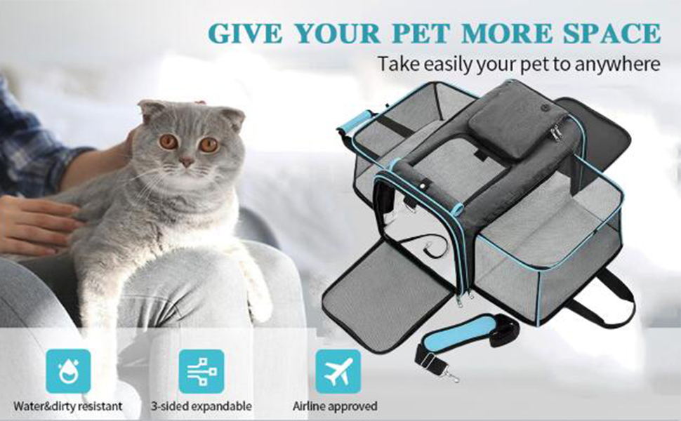 Транспортна сумка для котів та собак SHJOEE, розширювана, складана, сіра з блакитним, 48x30x31 см