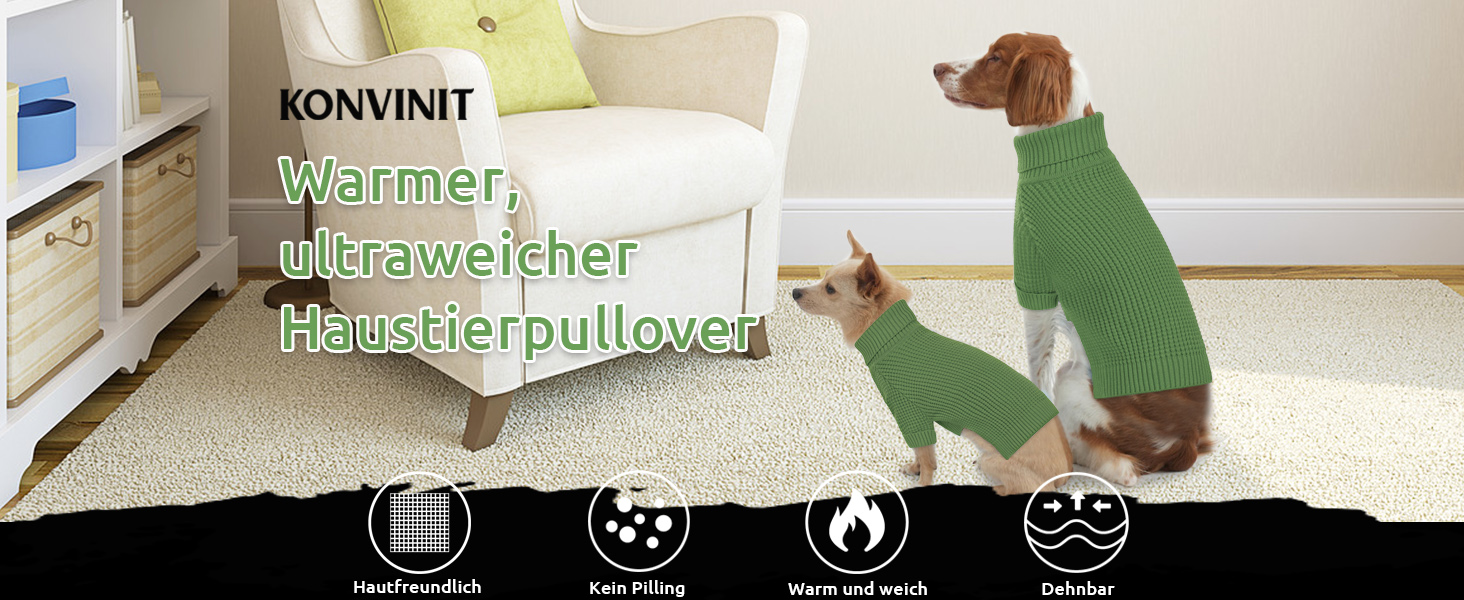 Зелений теплий зимовий пуловер для собак Konvinit, для чихуахуа, такси, бульдога, малих та середніх порід
