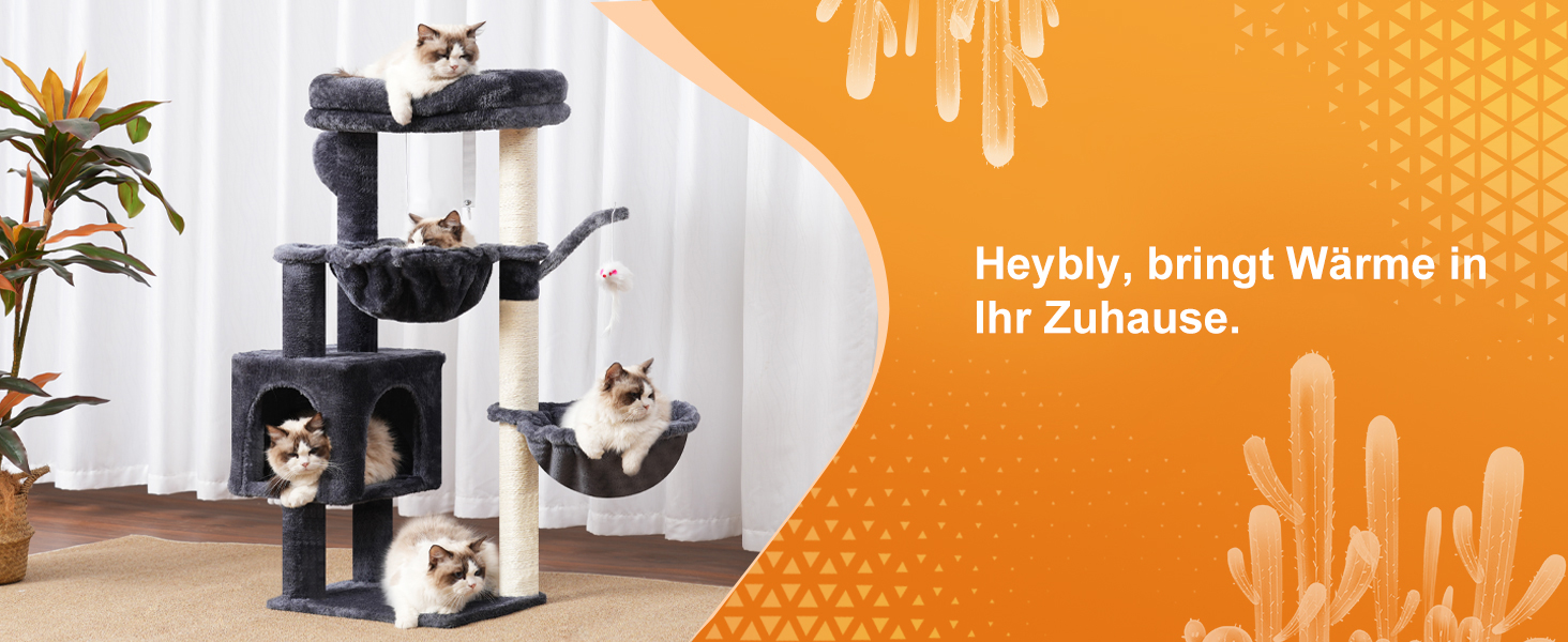 Котячий будиночок Heybly HCT006SW: високий кігтетопор 100 см з платформою, гамаком та іграшками