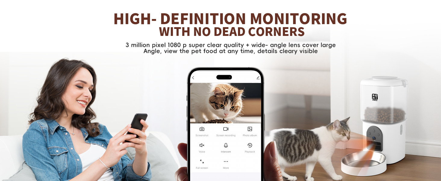 Автоматичний годівник для котів Romiromi з Wi-Fi, 4.5L, сталевий миска