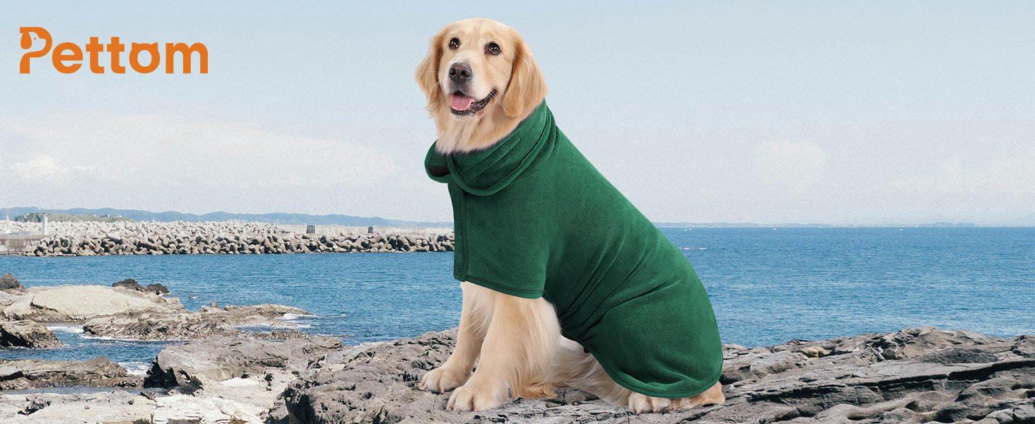 Рушник для собак PETTOM, мікрофібра, швидковисихаючий, для великих собак (M, зелений)