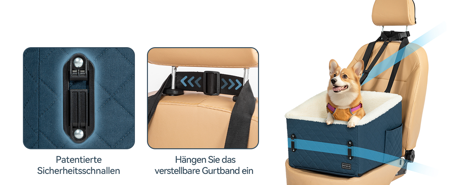 Автомобільний лежак для собак PETFIT, 12.5 см, блакитний, до 12 кг, з підкладкою