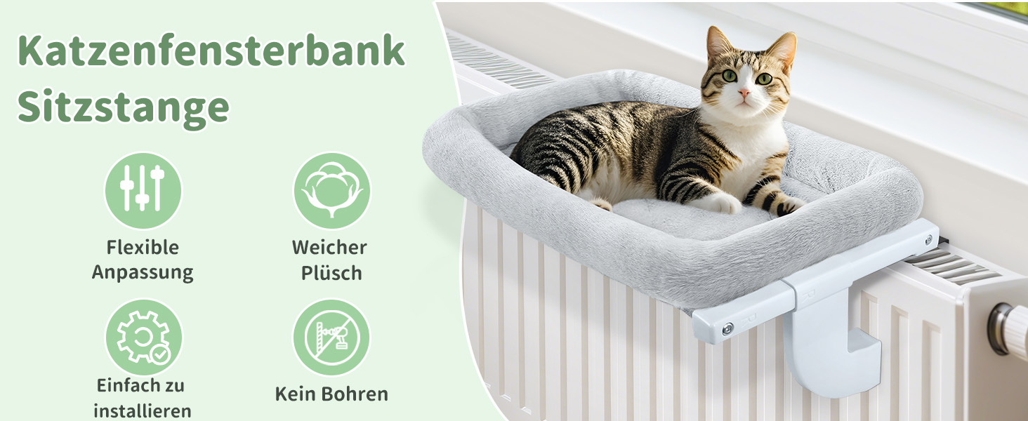 Ліжко для кота на батарею GUUSII HOME - тепле місце для відпочинку вашого улюбленця (58x33x15 см, сірий)