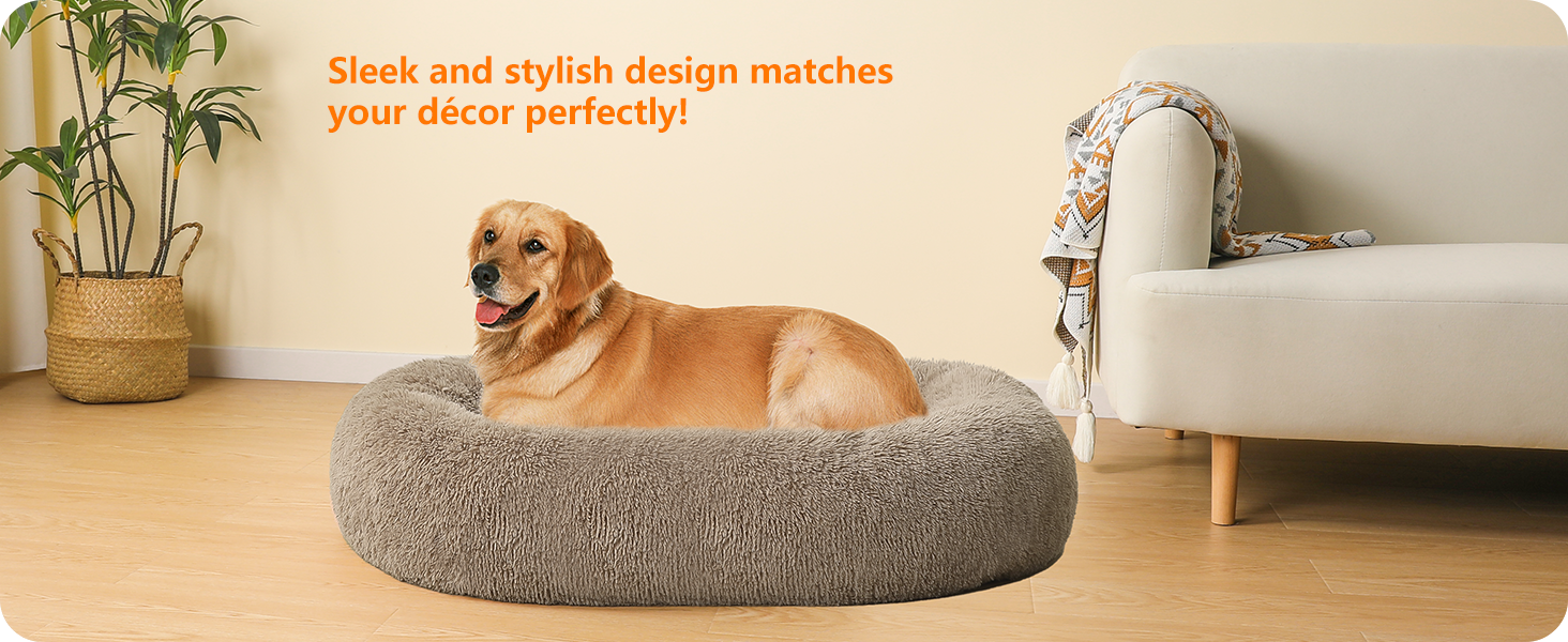 Ортопедичне ліжко для собак, круглий лежак, софа для собак та котів, донат, м'який кошик для собак, прання, 100 см Ø, верблюжий колір, L 100 x W 100 x H 20 см, верблюжий колір