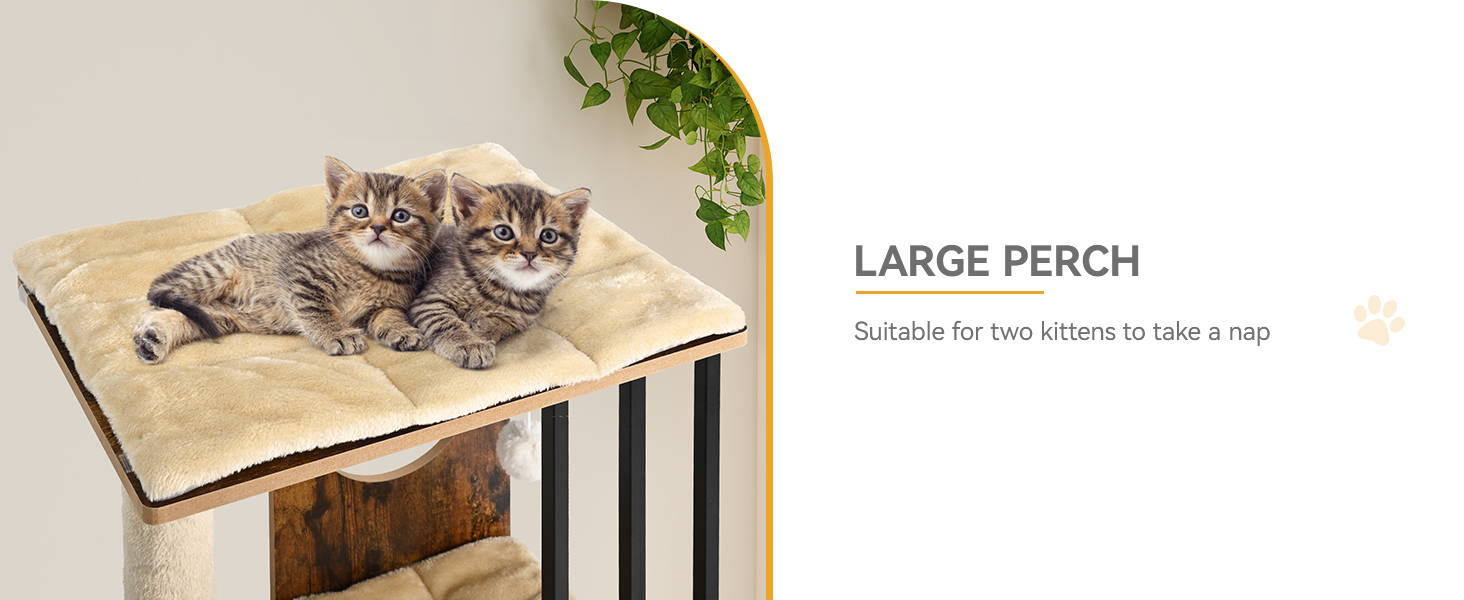 Дерев'яний кігтеточка YITAHOME 90 см з 3 рівнями для великих котів, кігтеточний комплекс з подушками, іграшками (пір'їнка, помпон), у кольорі