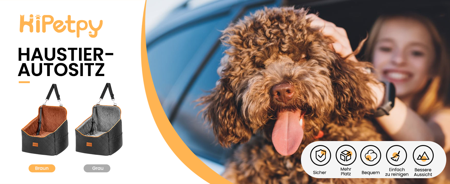 Автокрісло для собак HiPetpy – зручне автоліжко з підстилкою та подушкою для собак до 14 кг, з безпечним ременем, неслизьке автоліжко з кишенями для зберігання (сірий)