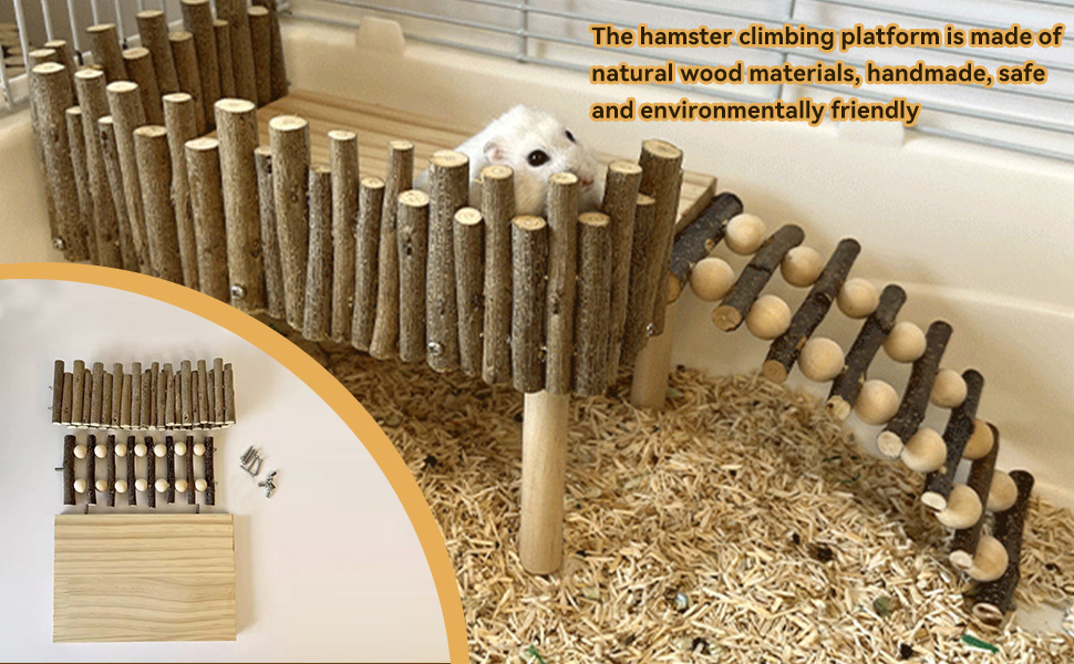 Платформа для хом'яків HERCHR: дерев'яна ігрова площадка, міст, іграшка для гризунів з огорожею. Підходить для тушканчиків та золотих ведмедиків