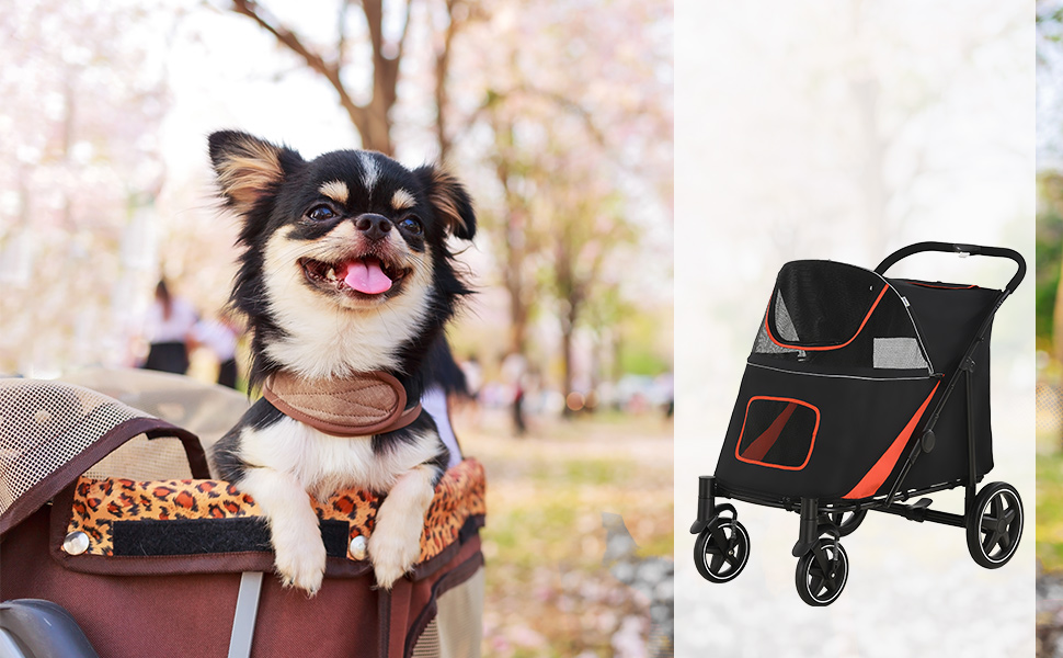 PawHut Розкладний візок для собак середнього розміру, 112x65x100 см, червоно-чорний