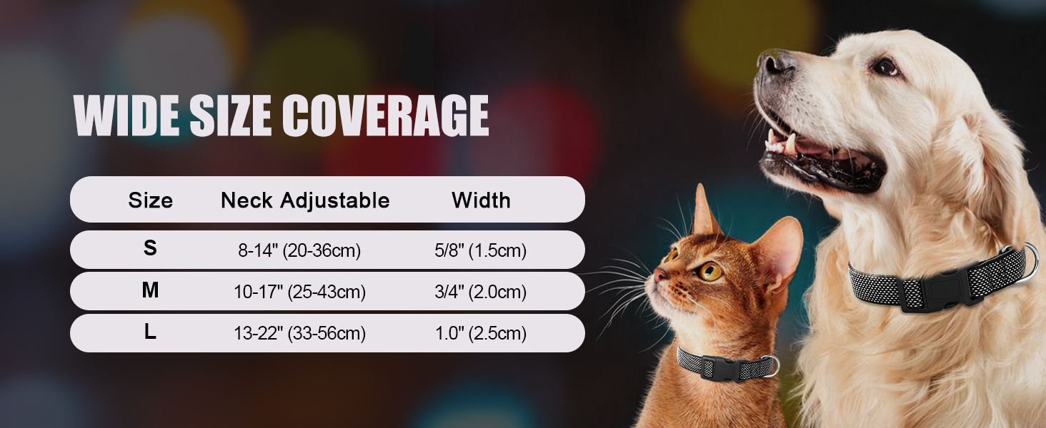 Відбиваючий нашийник для собак Didog з пряжкою, регульований, м'який неопрен, з підкладкою, нейлон, для маленьких, середніх та великих собак, чорний, L: обхват шиї 33-56 см, чорний