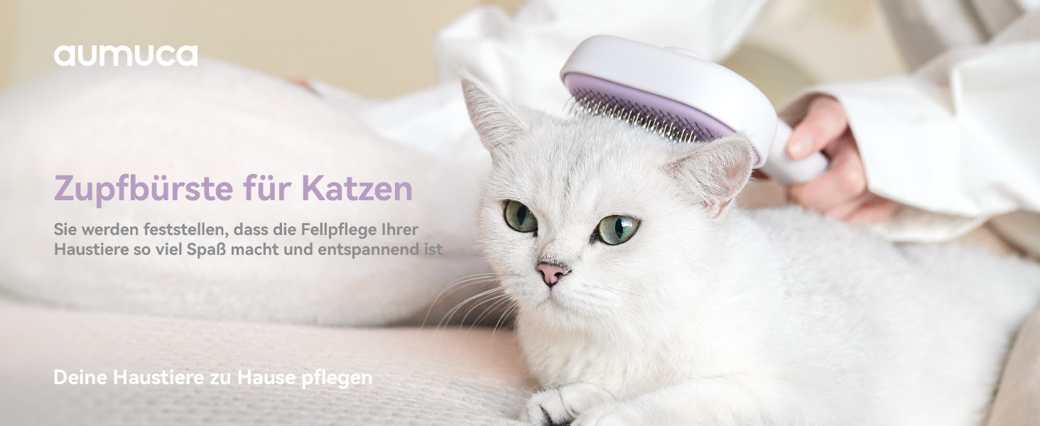 Щітка для котів Aumuca з кнопкою витягування, довговічна, для короткої та довгої шерсті, видаляє відмерле волосся та масажує, фіолетова