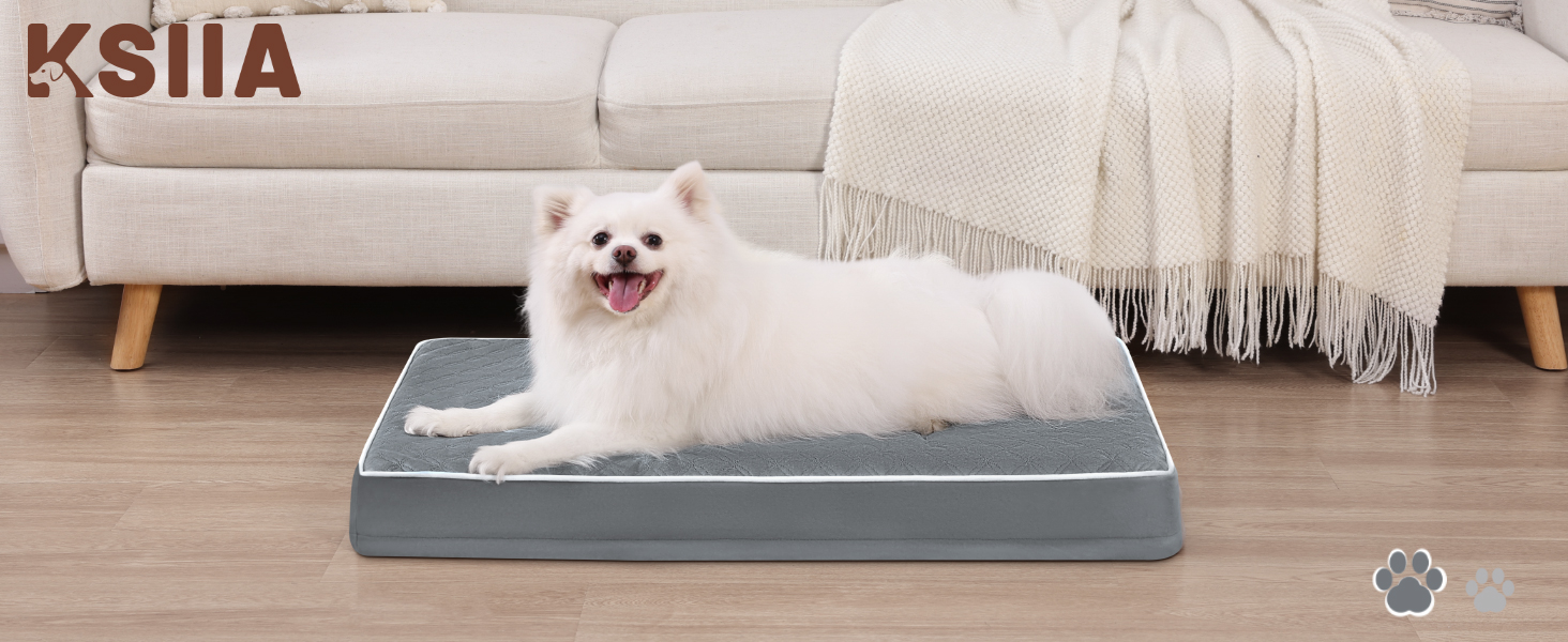 Ортопедичне ліжко для собак середнього розміру KSIIA, 88x55x7 см, знімний, миючий, темно-сірий
