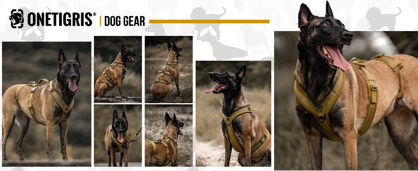 OneTigris HOUNDLOCK Тактичне шлейка для собак, надійна, регульована, з м'якою підкладкою, з ручкою, 2D-кільцями та світловідбиваючими елементами (M, L:27-41кг, обхват шиї 45-63см, обхват грудей 68-91см), Колір: Коричневий