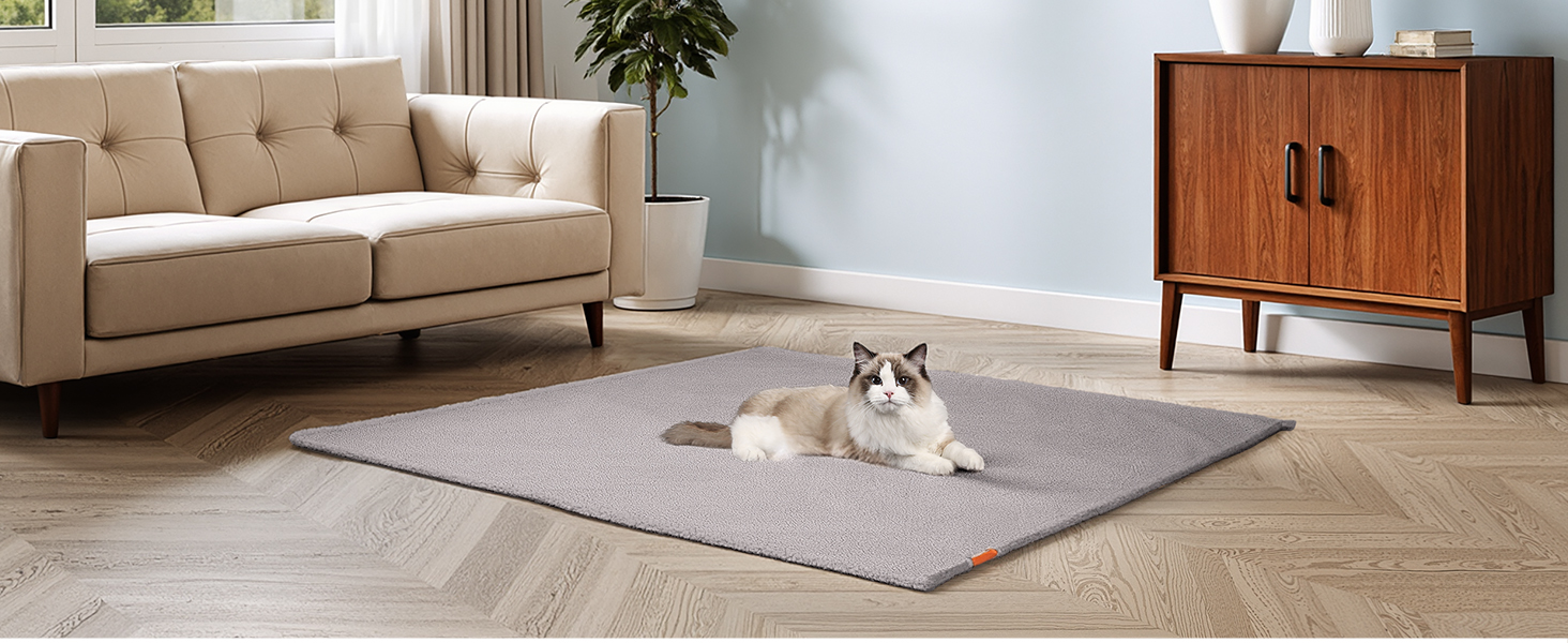 PETTOM Водонепроникний килимок для собак, 127 x 100 см, Sherpa Fleece, для середніх та великих собак, котів, м'який, з подвійним шаром, сірий