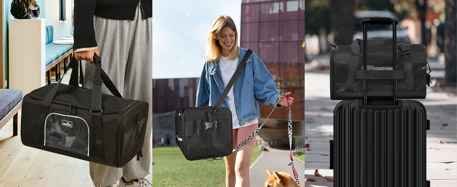 Сумка-переноска для собак та котів Wakytu, велика, чорна, розширювана, складна, 900D Oxford, міцна