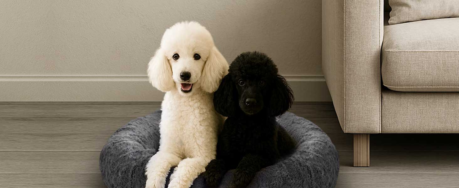 Кругле ліжко для собак King Dog, 80 см, м'яке, з плюшевим покриттям, знімний внутрішній подушок, антиковзаюча підкладка, можна прати, колір: пісковий