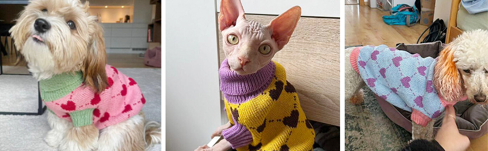 Пуловер для собак, теплий зимовий светр з візерунком, для цуценят та котів (L, Синій) L Синій