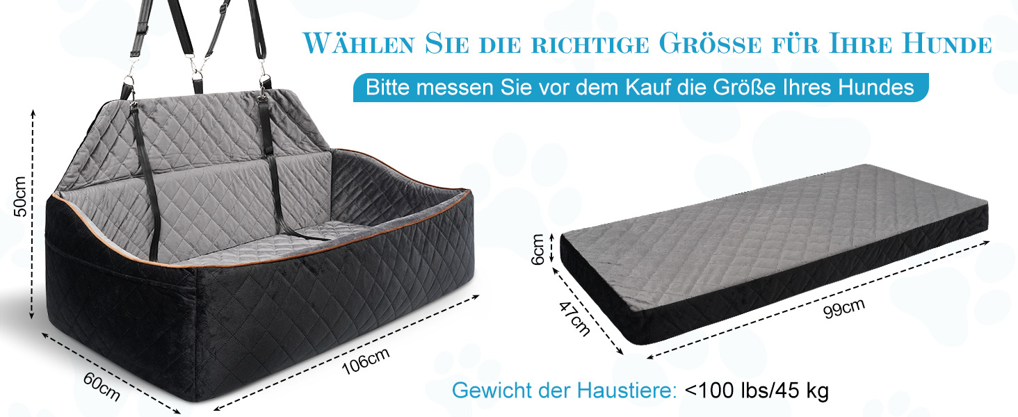 Автокрісло для собак великих та середніх порід до 45 кг, знімний, миючий, з безпечними ременями та неслизьким дном для заднього сидіння автомобіля