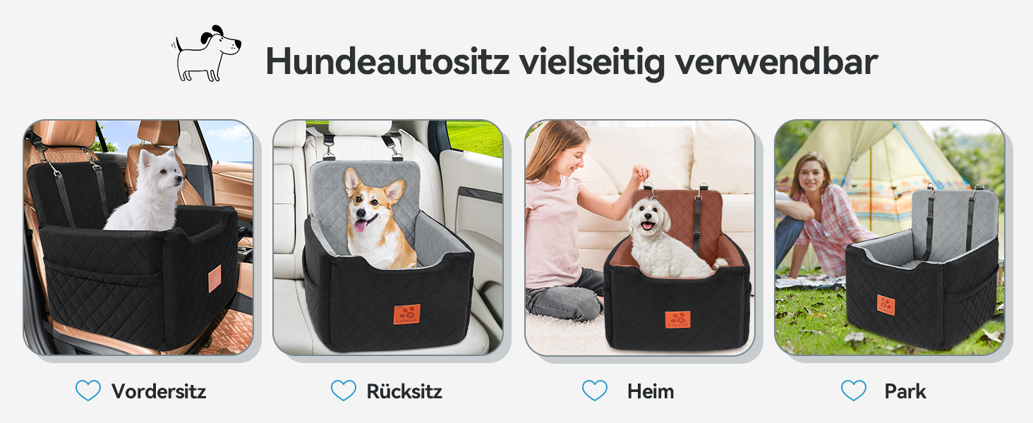 Автокрісло для собак маленьких та середніх порід (до 15 кг), знімний та миючий чохол, 2 ремені безпеки (чорний/коричневий)