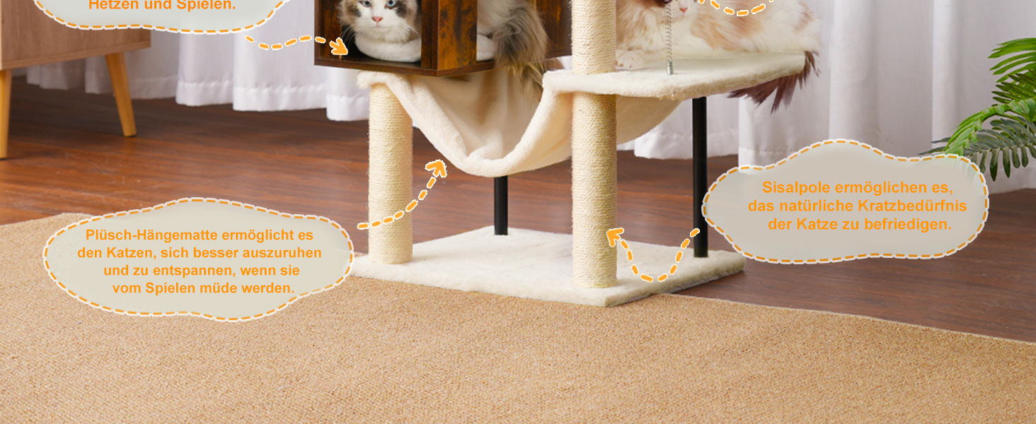 Котячий будиночок з дряпалкою Heybly HCT017WB, 57.5 см, Vintage Brown, велика платформа 54x40 см, сталеві труби, для великих котів