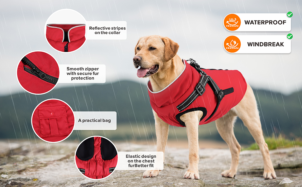 Зимова куртка для великих собак, водонепроникний дощовик з шлейкою та блискавкою, зелений, XL для Golden Retriever, Labrador, Німецької вівчарки XL зелений