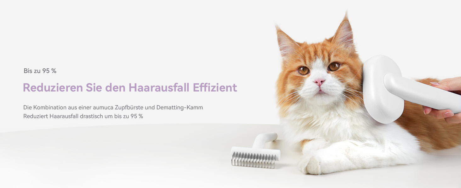 Щітка для котів Aumuca з кнопкою витягування, довговічна, для короткої та довгої шерсті, видаляє відмерле волосся та масажує, фіолетова