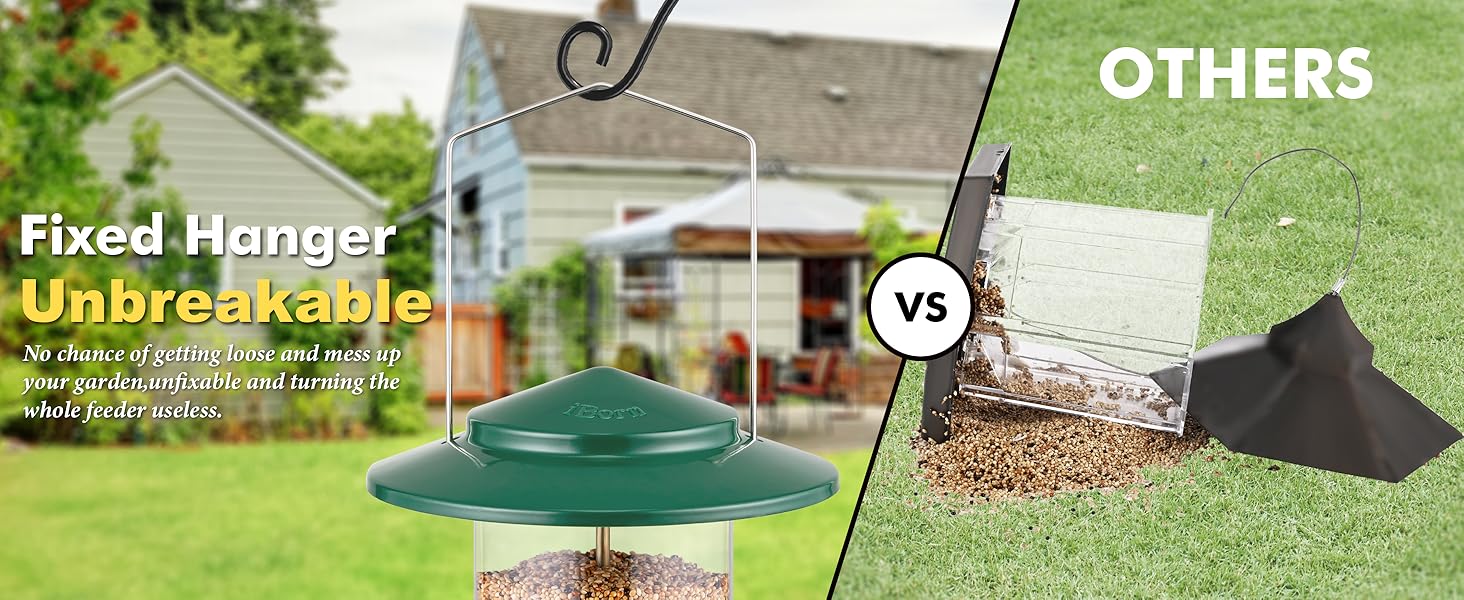 Годівниця для птахів iBorn, металева, з дахом, зелена, для цілорічного годування