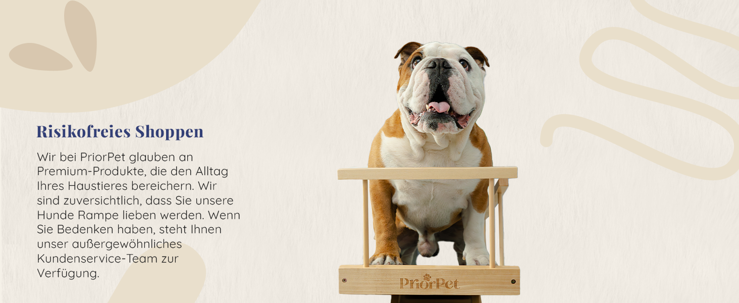 Сходинки для собак PRIORPET з берези з захисним бар'єром - регульована висота до 94.5 см - складаються - антиковзні ручки - для маленьких собак до 23 кг - коричневий (натуральний)