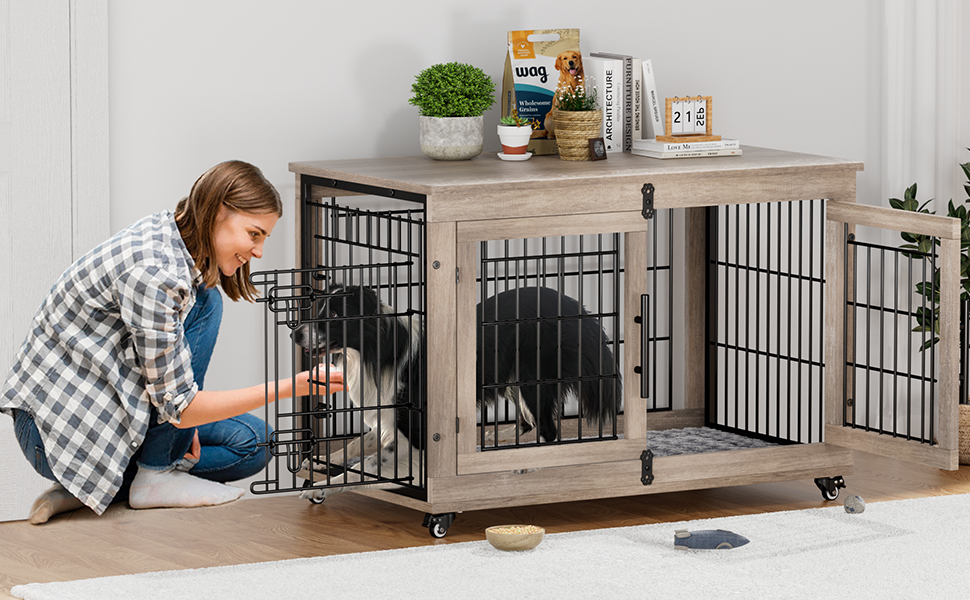 Кіяпал Будка для собак у дім з подушкою, сучасна будка для собак середніх та великих порід до 32 кг, 98x64x68 см, сіра