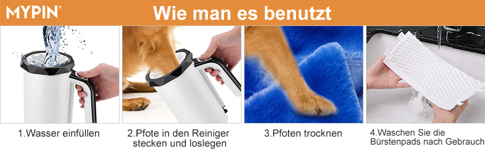 Автоматичний мийник лап для собак MYPIN, 2-в-1 з м'якою силіконовою щіткою, для великих собак та котів (чорний)