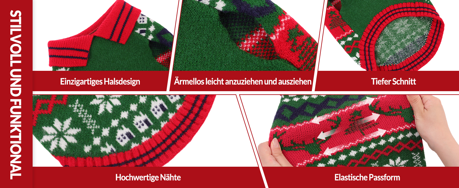 Світер для собак KONVINIT з різдвяним дизайном (олень, сніжинки, ялинка). Теплий різдвяний костюм для собак, зелений, XXL (71 см обхват грудей)