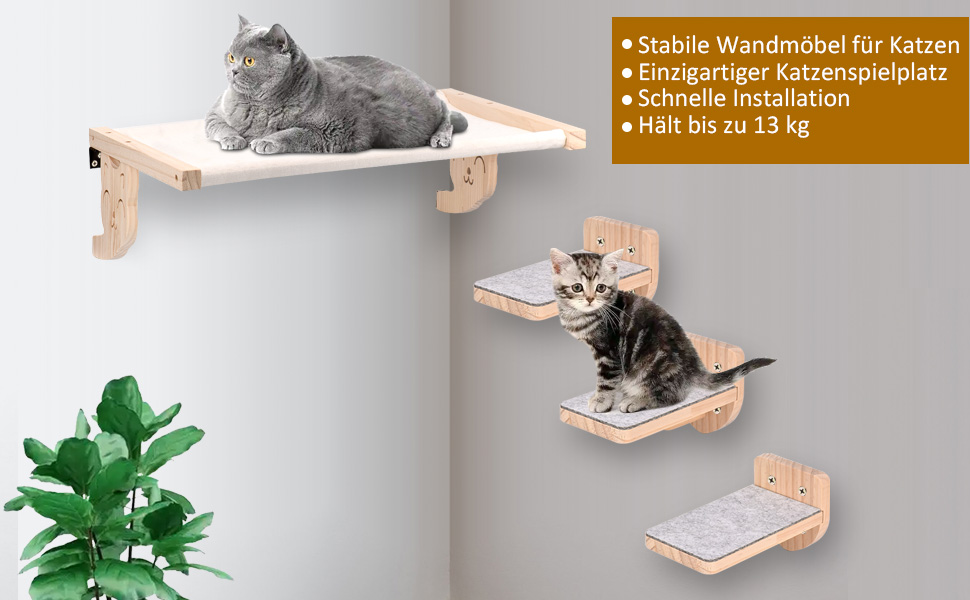 Настінна гамак для котів, дерев'яні меблі для котів, полиці та стійки, полиця для котів з плюшем, платформа-ліжко для котів для сну, ігор та лазіння