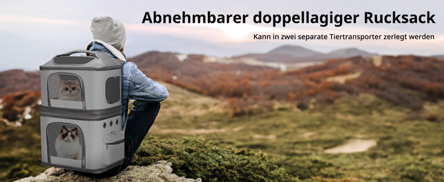 Рюкзак-переноска для котів FASNATI на 2 котів до 12 кг, сірий, для подорожей та кемпінгу