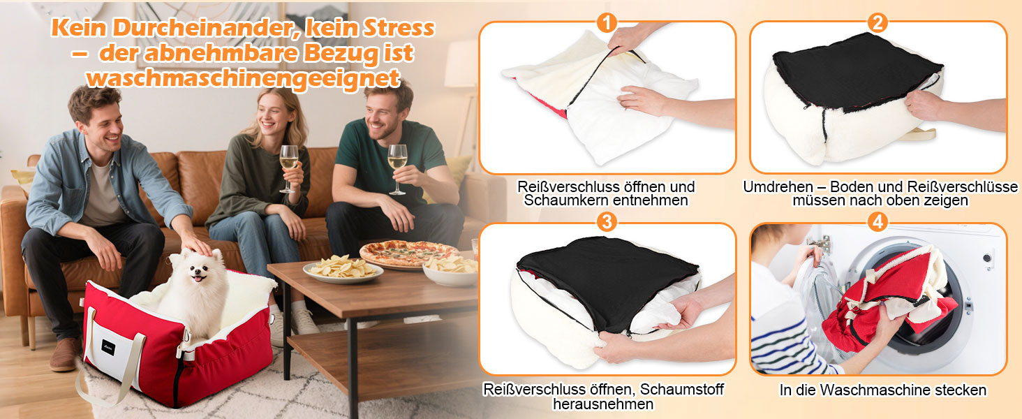 Автокрісло для собак 3-в-1 - переносна ліжко для маленьких собак, з розширеною лежачою поверхнею та м'яким матрацом, для переднього або заднього сидіння, внутрішнє та зовнішнє використання (червоний)