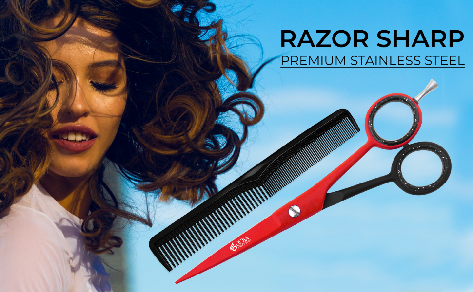 Професійні ножиці для волосся OCBA 6 дюймів - ножиці для перукарів та салонів, для чоловіків та жінок (червоно-чорні)