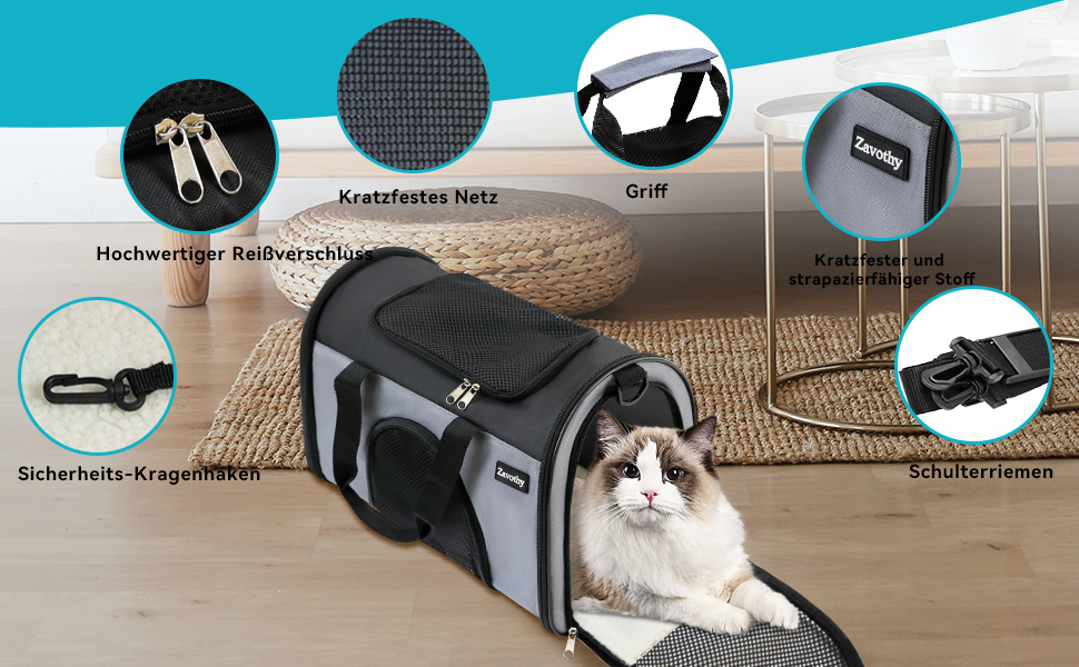 Транспортна сумка для котів та собак, дихаюча та складна, переноска для котів з регульованим плечовим ременем, знімна плюшева підстилка (Сірий, S)