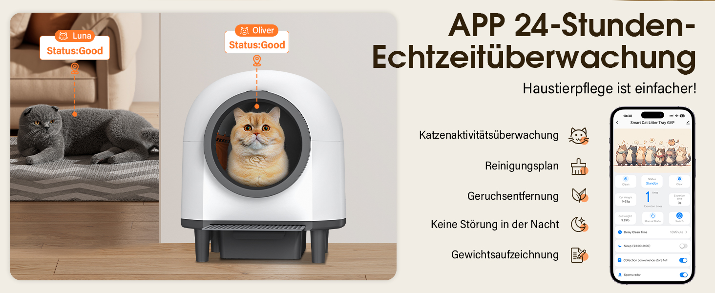 Автоматичний туалет для котів XXL, 80 л, самоочищення, керування через додаток, датчики безпеки, нейтралізація запаху, система безпечного зупинення, білий