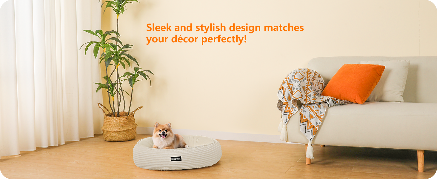 Кругле ліжко для собак та котів, м'яке, зручне, Ø 60 см, бежеве. Розмір: 60x60x18 см. Зручне, миється, знімний чохол, антиковзаюча основа.