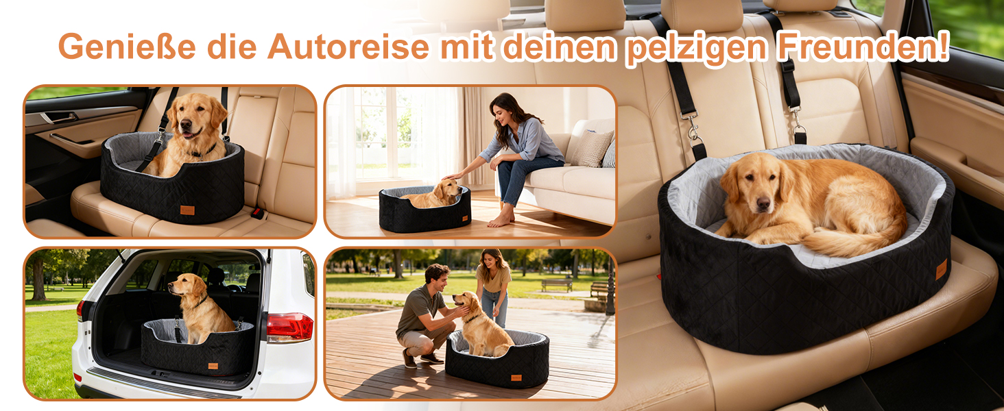 Автокрісло для собак середніх порід до 22,7 кг, 80x50x28 см, чорне. З безпечним ременем, товстим килимком, антиковзким дном, миється, переносна авто-підстилка для собак