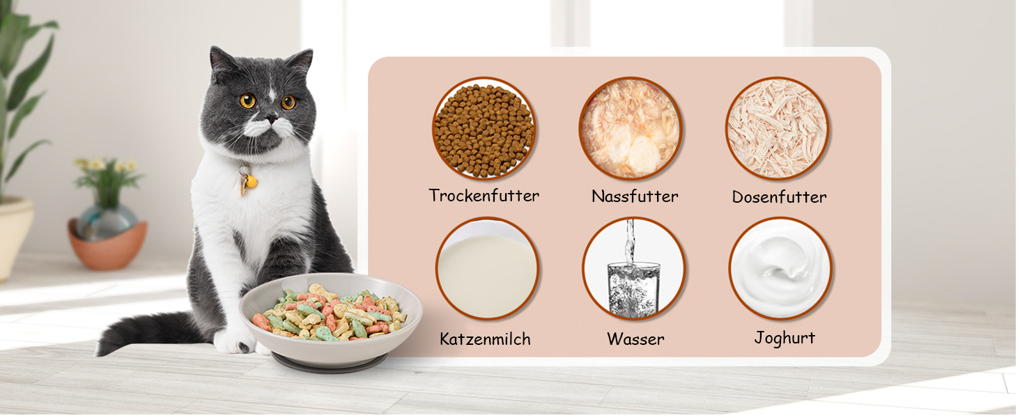 Набори мисок для котів з кераміки Katzennäpfe - 6 шт. Миски для корму котів у пастельних тонах. Широкі, плоскі, з міні-силіконовими подушечками. Підходять для мікрохвильової печі та мийки. Об'єм 250 мл, 6 кольорів