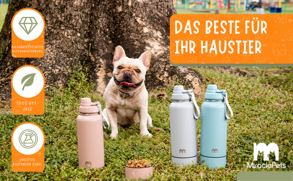 Водяна пляшка для собак Miracle Pets: 1 л, нержавіюча сталь, з мийкою, BPA-free