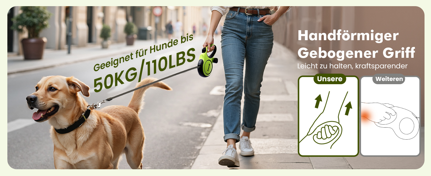 Рулетка для собак Pecute 8м, бічна, з набором для збору відходів, 10-50 кг, зелена