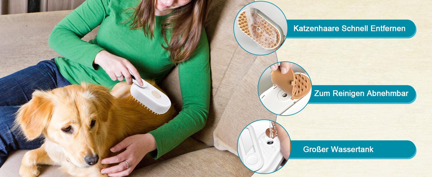 Парова щітка для котів та собак, 2 шт. з розпилювачем, для короткої та довгої шерсті, видалення шерсті, догляд (біла)