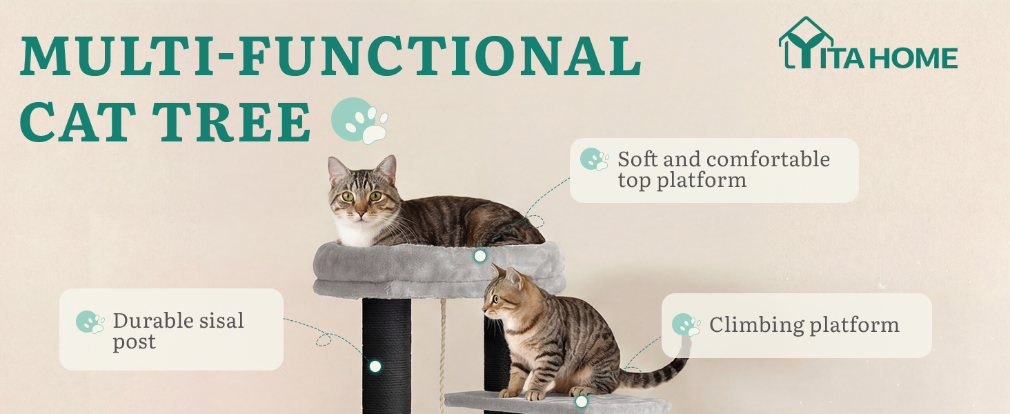 Котячий комплекс YITAHOME для великих котів, когтеточка, будиночок, платформа, 157 см, сірий