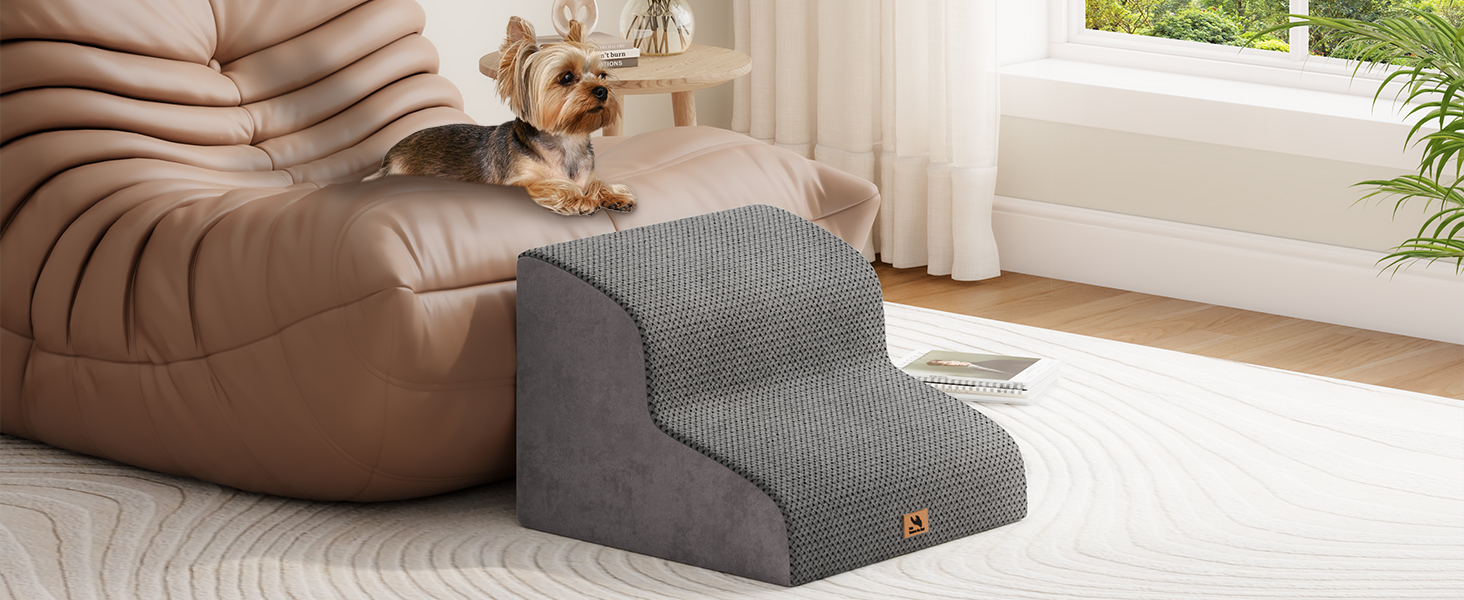 Сходинки для собак маленьких порід, 3 сходинки, 40 см, для дому, миються, неслизькі, для котів та собак, сірі