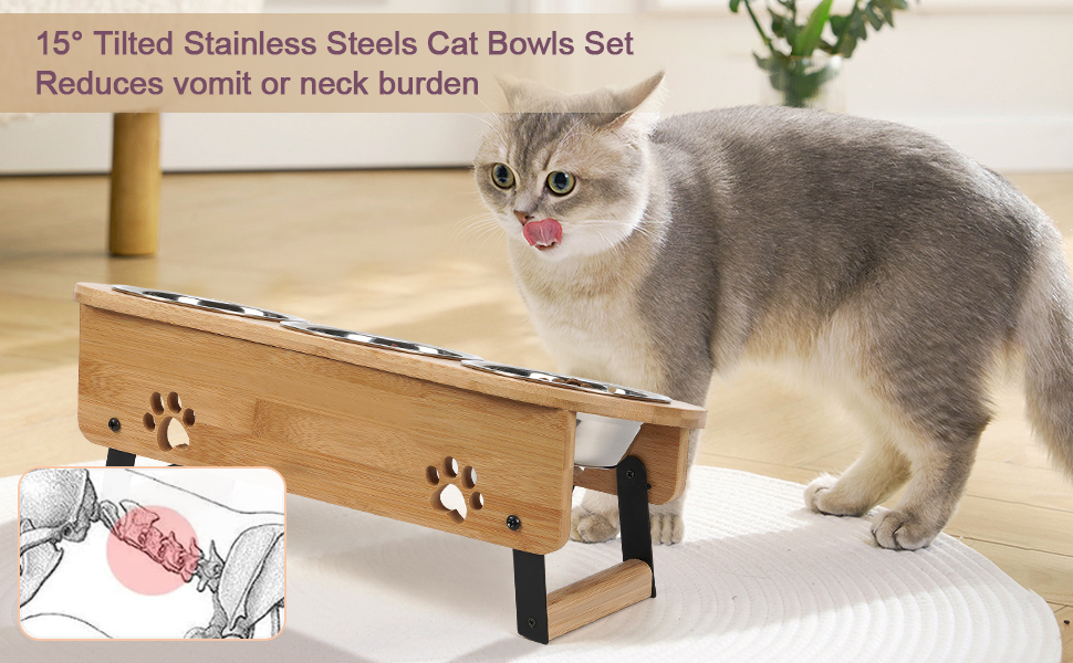 Підвищені годівниці для котів Optyuwah - набір 3 шт. з регулюванням висоти, з нержавіючої сталі, для води та корму, підходять для котів та маленьких собак, жовті